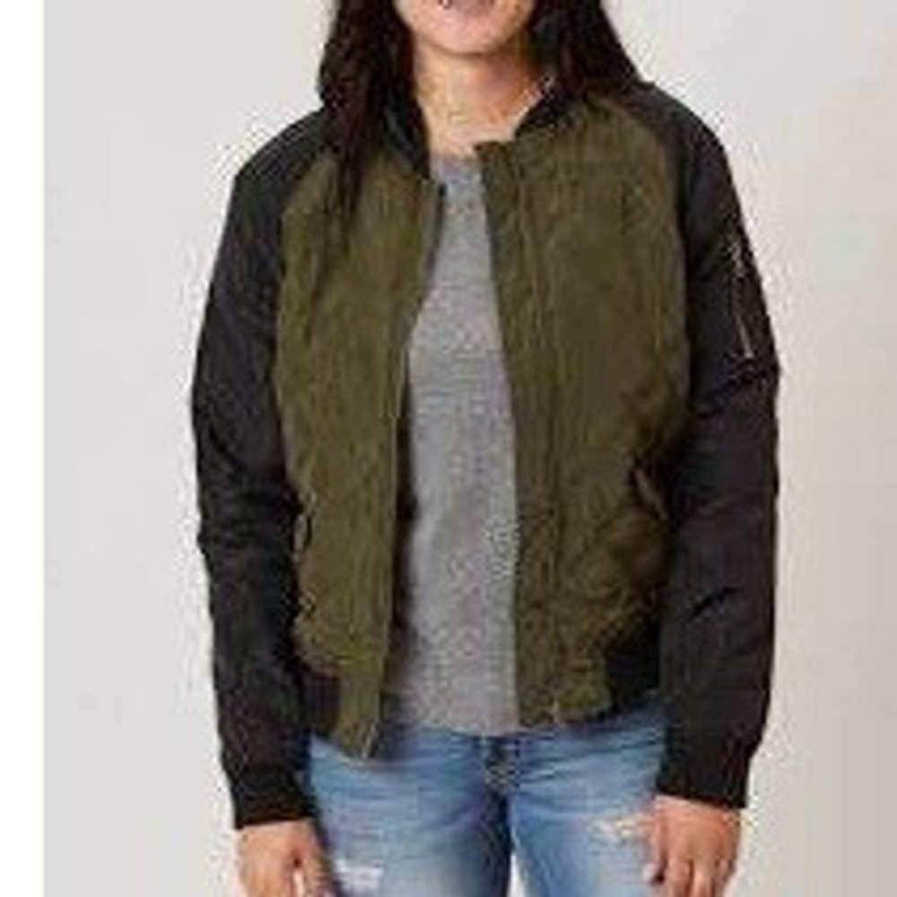 Ashley by 26 International Outwear Womens XL Bomber Jacket Olive Green Black zip